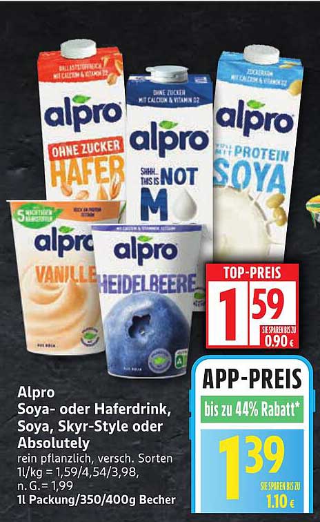 Alpro Soya- oder Haferdrink, Soya, Skyr-Style oder Absolutely