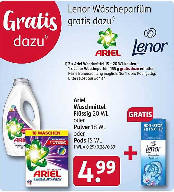 Ariel Waschmittel kaufen und Lenor Wäscheparfüm gratis erhalten!