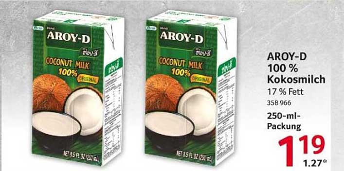 AROY-D 100 % Kokosmilch 17 % Fett 250-ml-Packung