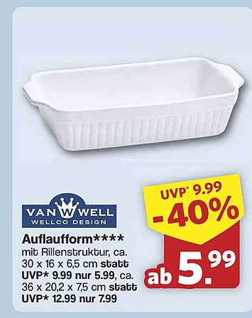 Auflaufform mit Rillenstruktur, ca. 30 x 16 x 6,5 cm, statt 9,99 € nur 5,99 €