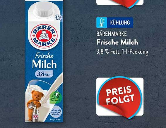 Bärenmarke Frische Milch 3,8 % Fett, 1-l-Packung