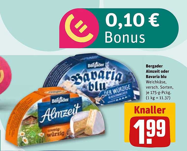 Bergader Almzeit oder Bavaria blu Weichkäse 175 g für 1,99 €