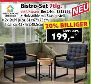 Bistro-Set 7-tlg. inkl. Kissen – jetzt 20% billiger!