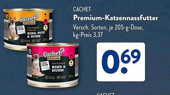 Cachet Premium-Katzennassfutter Versch. Sorten, je 205-g-Dose