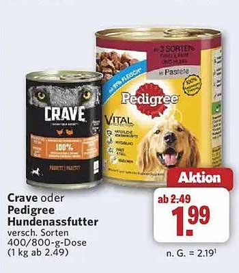 Crave oder Pedigree Hundenassfutter verschiedene Sorten