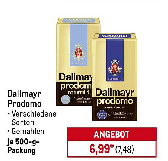 Dallmayr Prodomo – Verschiedene Sorten, gemahlen je 500-g-Packung