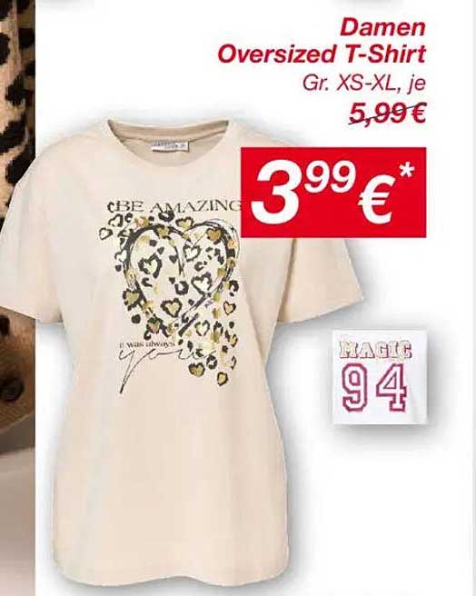 Damen Oversized T-Shirt Gr. XS-XL, je 3,99 €