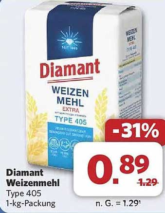 Diamant Weizenmehl Type 405 1-kg-Packung