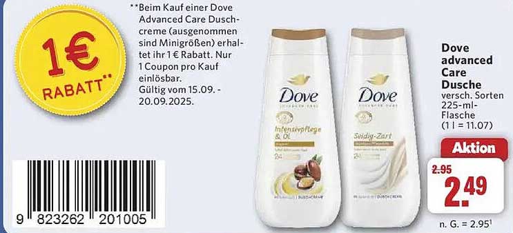 Dove Advanced Care Duschcreme 225 ml Flasche