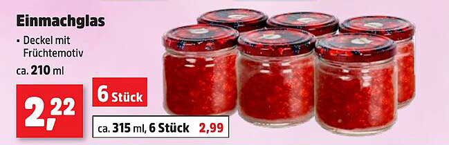 Einmachglas - 6 Stück mit Früchtedeckel, 210 ml