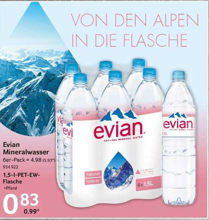 Evian Mineralwasser 6er-Pack (1,5L Flaschen)