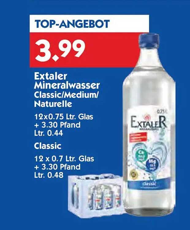Extaler Mineralwasser Classic/Medium/Naturelle 12 x 0,75 Ltr.