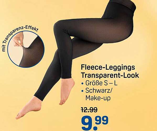 Fleece-Leggings Transparent-Look - Schwarz/Make-up, Größe S - L
