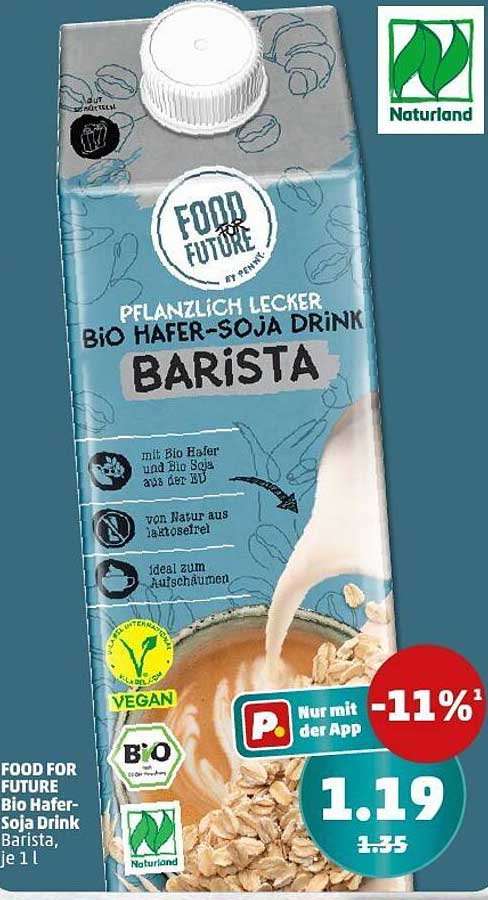 FOOD FOR FUTURE Bio Hafer-Soja Drink Barista, 1 l