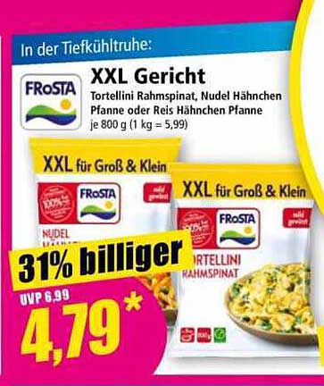 Frosta XXL Gericht – Tortellini Rahmspinat oder Nudel Hähnchen Pfanne