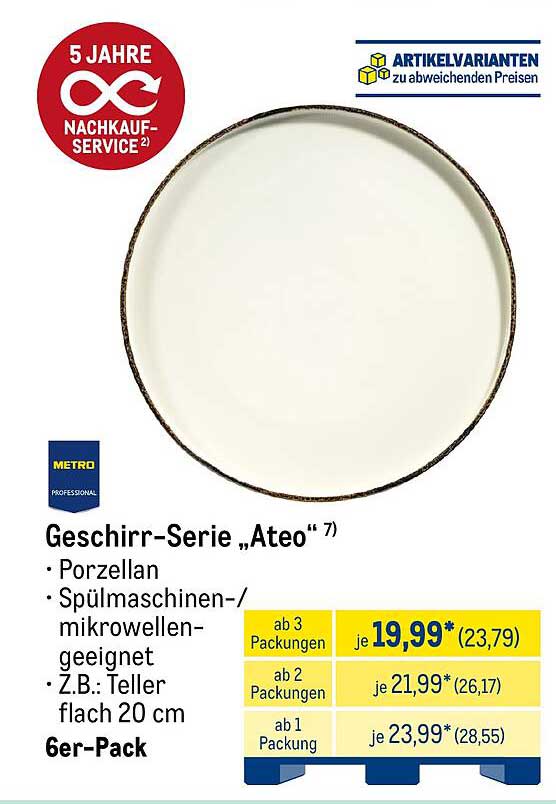 Geschirr-Serie „Ateo“ - 6er-Pack flache Teller aus Porzellan