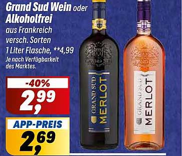 Grand Sud Wein oder Alkoholfrei aus Frankreich - 1 Liter Flasche