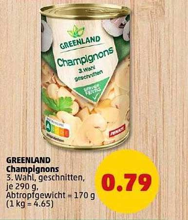 GREENLAND Champignons 3. Wahl, geschnitten, je 290 g