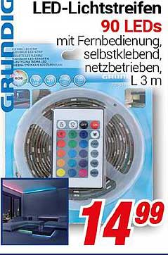 Grundig LED-Lichtstreifen 90 LEDs mit Fernbedienung, selbstklebend, netzbetrieben, L 3 m