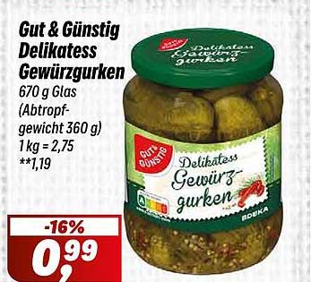 Gut & Günstig Delikatess Gewürzgurken 670 g Glas