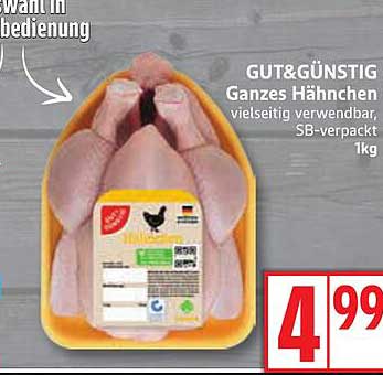GUT&GÜNSTIG Ganzes Hähnchen - vielseitig verwendbar, SB-verpackt 1kg