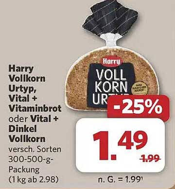 Harry Vollkorn Urtyp, Vital + Vitaminbrot oder Vital + Dinkel Vollkorn