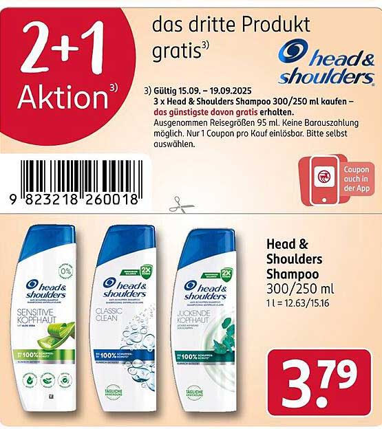 Head & Shoulders Shampoo 300/250 ml - 2+1 Aktion