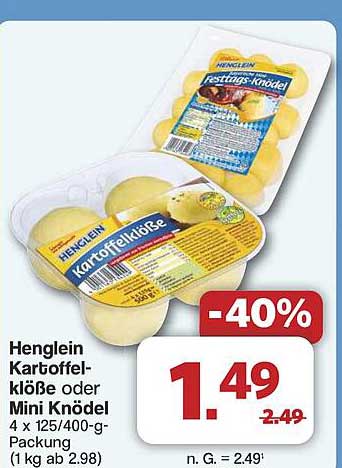 Henglein Kartoffelklöße oder Mini Knödel 4 x 125/400-g-Packung