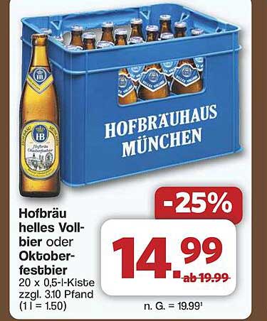 Hofbräu helles Vollbier oder Oktoberfestbier 20 x 0,5-l-Kiste