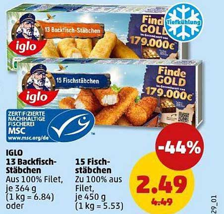 Iglo Backfisch-Stäbchen und Fischstäbchen im Angebot!