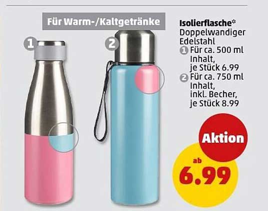 Isolierflasche Doppelwandiger Edelstahl, für Warm-/Kaltgetränke