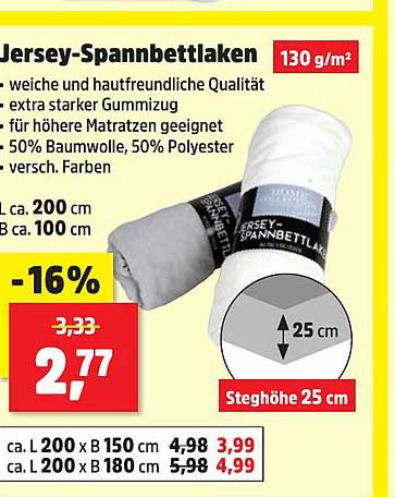 Jersey-Spannbettlaken 130 g/m² - weiche und hautfreundliche Qualität