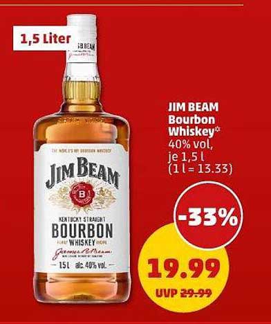 JIM BEAM Bourbon Whiskey 1,5 Liter - 33% reduziert