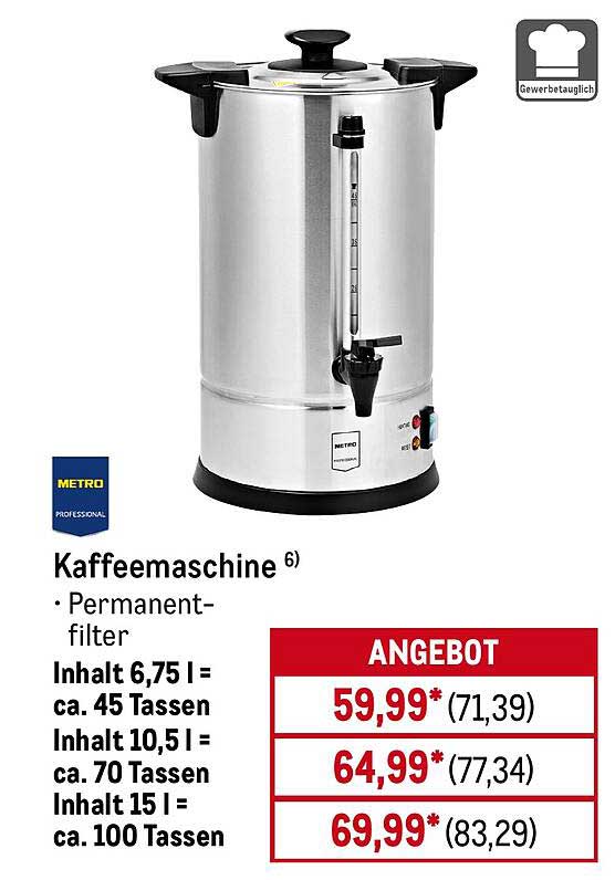 Kaffeemaschine mit Permanentfilter für bis zu 100 Tassen