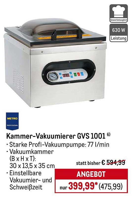 Kammer-Vakuumierer GVS 1001 – Professionelle Qualität für Ihre Küche