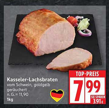 Kasseler-Lachsbraten vom Schwein, goldgelb geräuchert