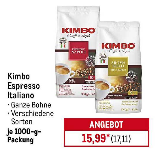 Kimbo Espresso Italiano – Ganze Bohne je 1000-g-Packung