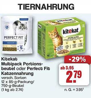 Kitekat Multipack Portionsbeutel oder Perfect Fit Katzennahrung