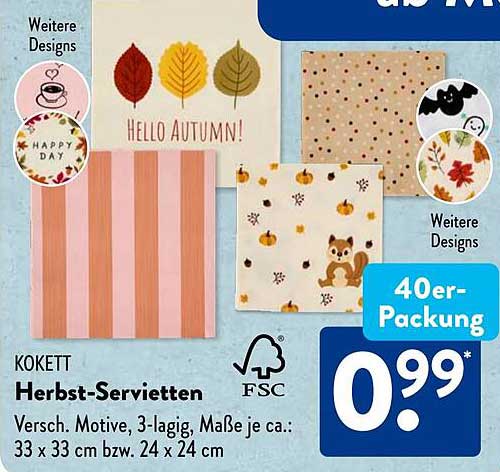 KOKETT Herbst-Servietten - Verschiedene Motive in 40er-Packung