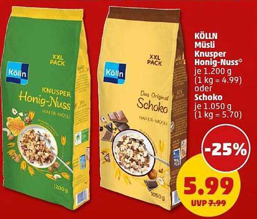 KÖLLN Müslí Knusper Honig-Nuss oder Schoko