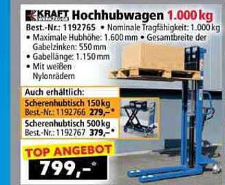 KRAFT Hochhubwagen 1.000 kg