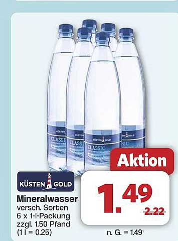 Küsten Gold Mineralwasser 6 x 1-Liter-Packung