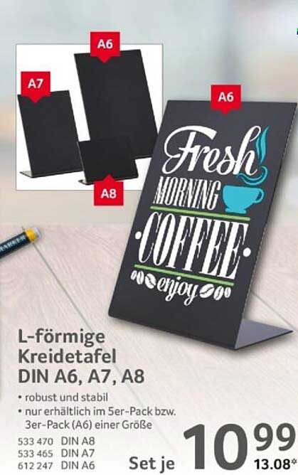L-förmige Kreidetafel DIN A6, A7, A8