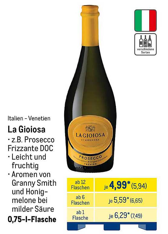 La Gioiosa Prosecco Frizzante DOC 0,75-l-Flasche