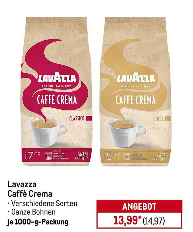 Lavazza Caffè Crema - Verschiedene Sorten - Ganze Bohnen je 1000-g-Packung