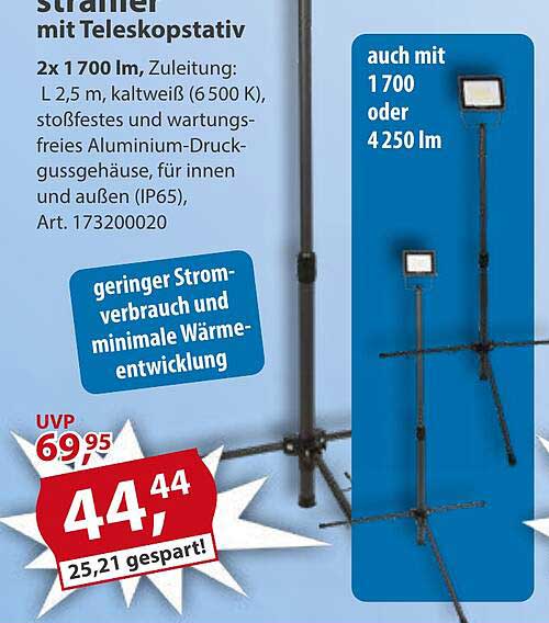 LED-Arbeiterstrahler mit Teleskopstativ 2x 1700 lm