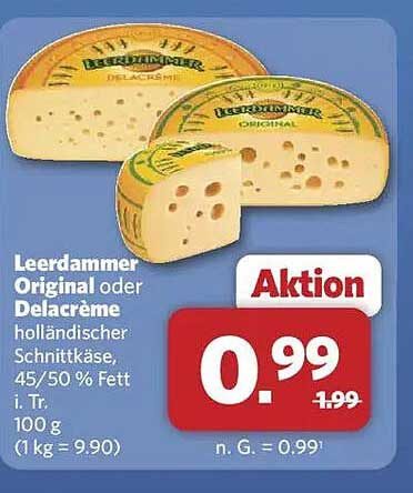 Leerdammer Original oder Delacrème holländischer Schnittkäse, 45/50 % Fett i. Tr. 100 g