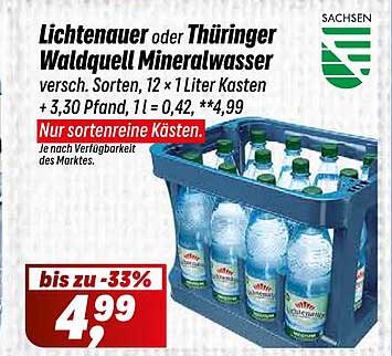 Lichtenauer oder Thüringer Waldquell Mineralwasser 12 × 1 Liter Kasten
