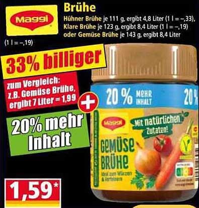 Maggi Gemüse Brühe mit natürlichen Zutaten, 20% mehr Inhalt