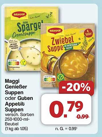 Maggi Genießer Suppen oder Guten Appetit Suppen – 20% Rabatt!